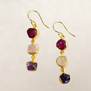 Ruby, Rose Quartz and Amethyst Earrings