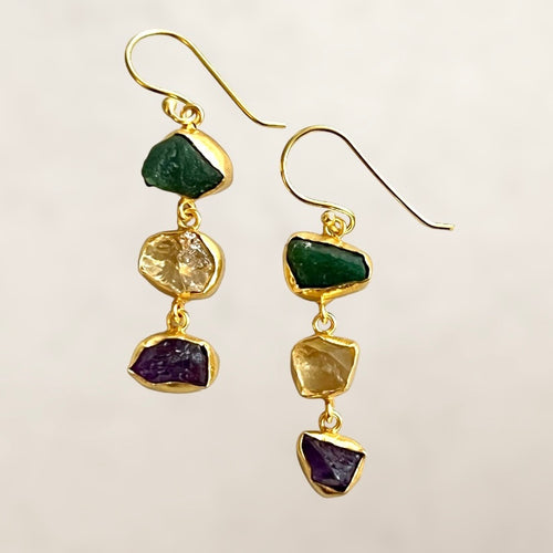 Emerald, Citrine and Amethyst Earrings